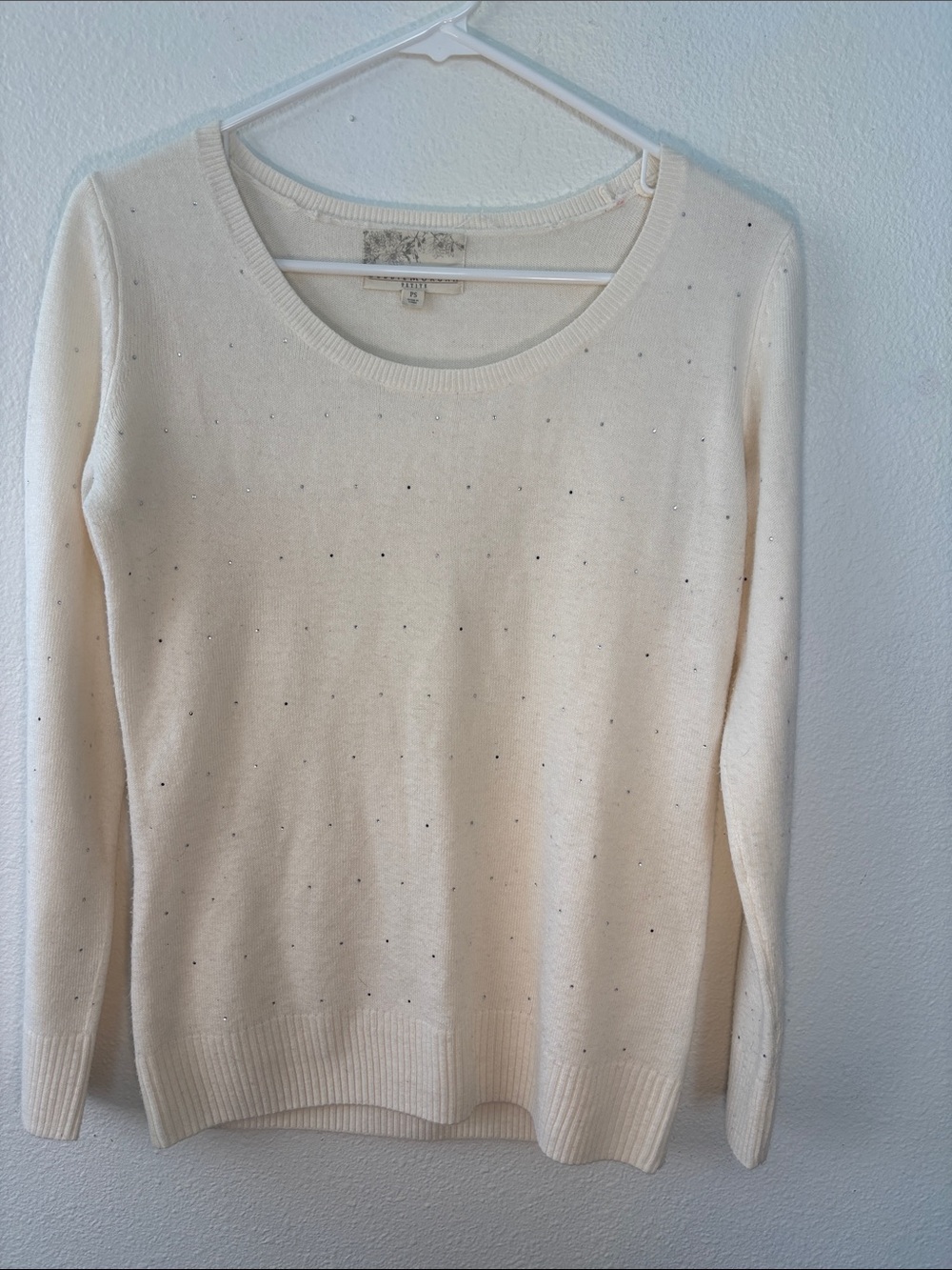 Debbie Morgan Cream Scoopneck Sweater with Subtle Metallic Dots